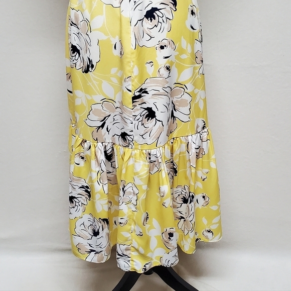 Eliza J Yellow Floral Flutter Sleeve Lace Tie-Waist Midi Summer Dress 8 - Picture 11 of 13